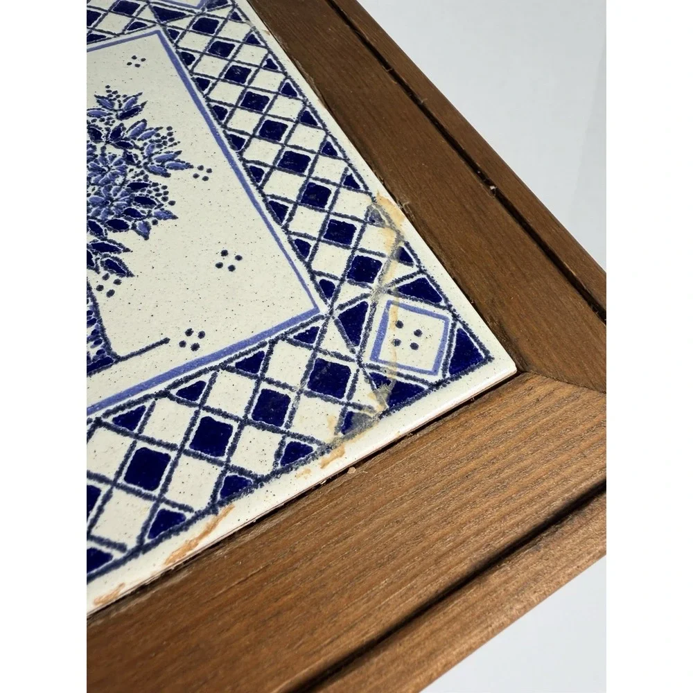 Ceramic Tile Trivet Kitchen Plaque Wood Frame 8.5